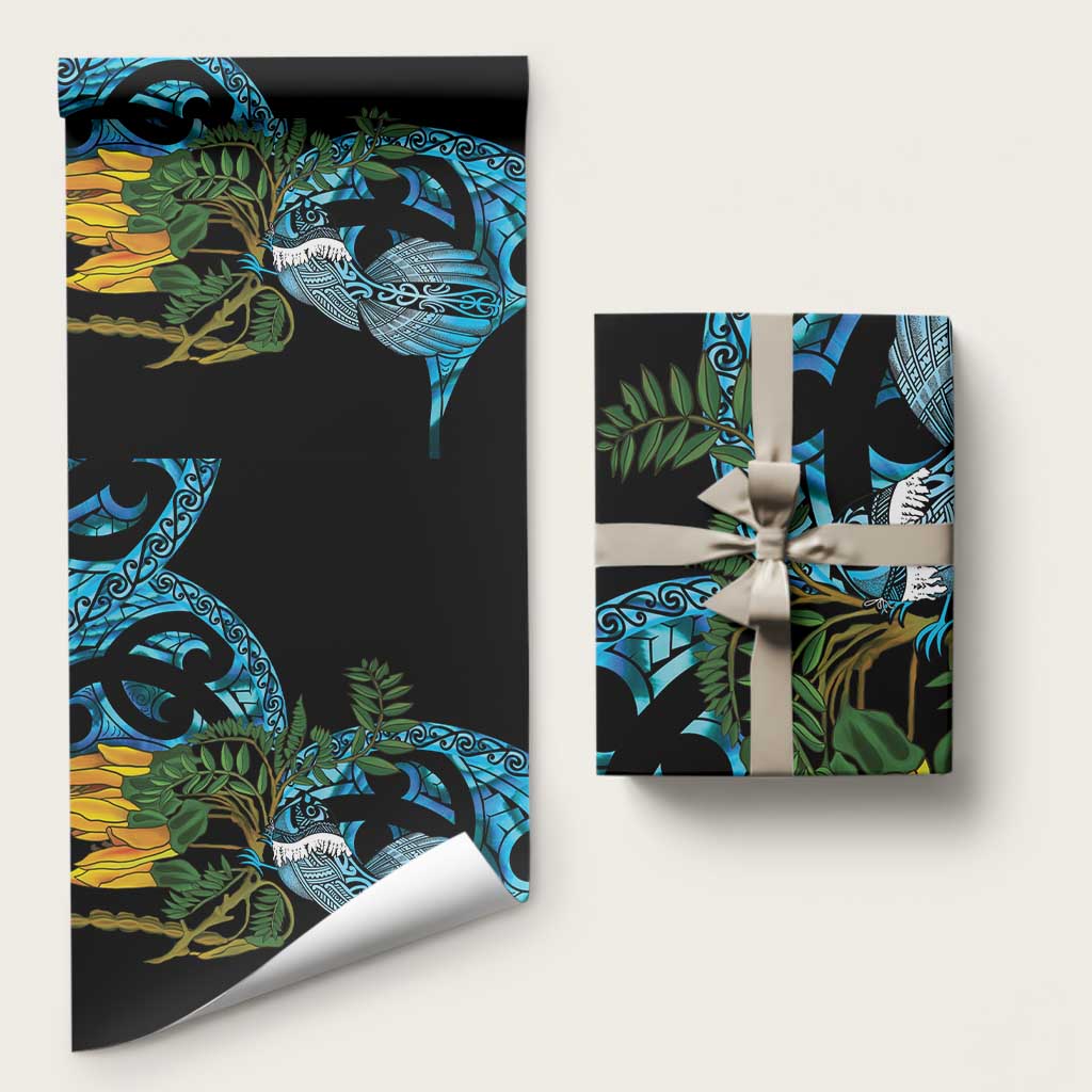 Turquoise New Zealand Kowhai And Piwakawaka Wrapping Paper Maori Ngaru Paua Shell - Aussie Hoodie