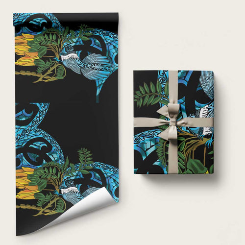 Turquoise New Zealand Kowhai And Piwakawaka Wrapping Paper Maori Ngaru Paua Shell - Aussie Hoodie