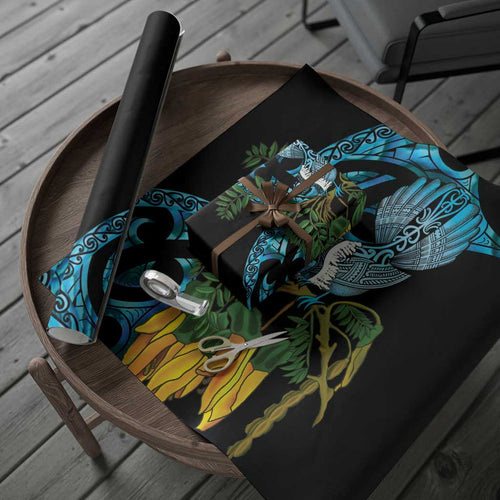 Turquoise New Zealand Kowhai And Piwakawaka Wrapping Paper Maori Ngaru Paua Shell - Aussie Hoodie