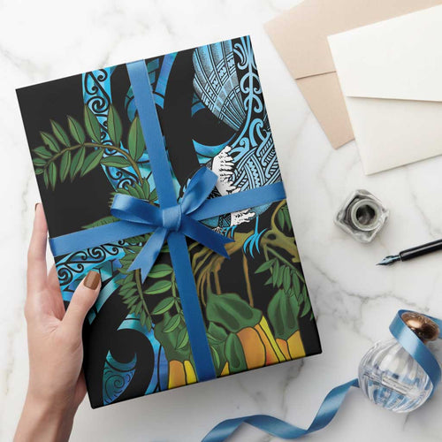 Turquoise New Zealand Kowhai And Piwakawaka Wrapping Paper Maori Ngaru Paua Shell - Aussie Hoodie