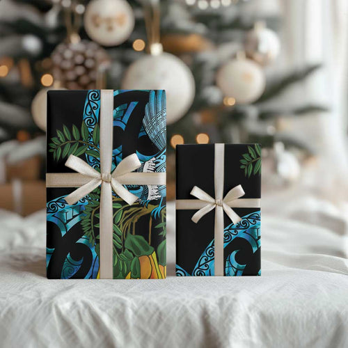 Turquoise New Zealand Kowhai And Piwakawaka Wrapping Paper Maori Ngaru Paua Shell - Aussie Hoodie