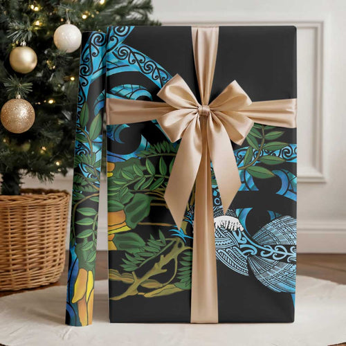 Turquoise New Zealand Kowhai And Piwakawaka Wrapping Paper Maori Ngaru Paua Shell - Aussie Hoodie