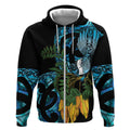 Turquoise New Zealand Kowhai And Piwakawaka Zip Hoodie Maori Ngaru Paua Shell