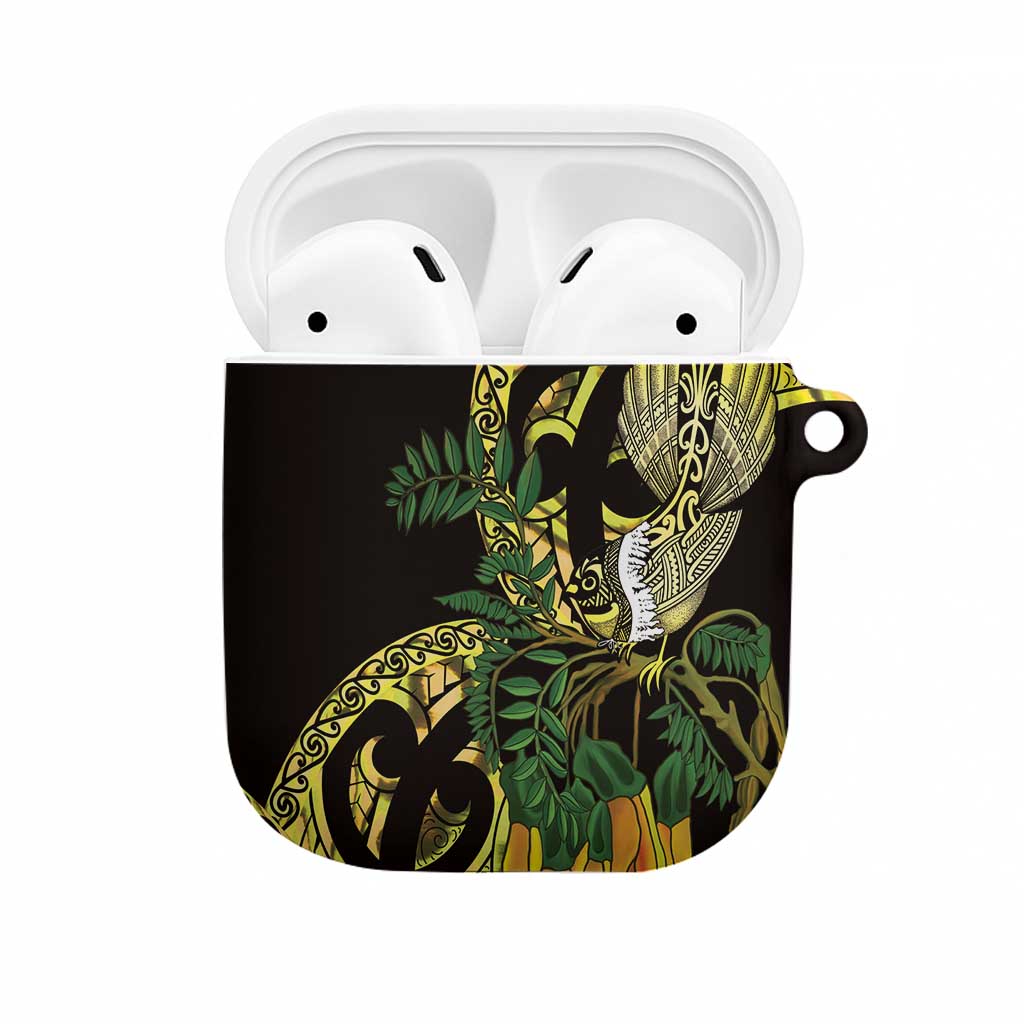 Yellow New Zealand Kowhai And Piwakawaka AirPods Case Maori Ngaru Paua Shell - Aussie Hoodie