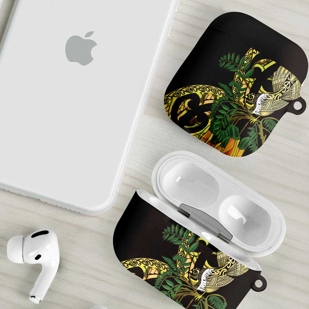 Yellow New Zealand Kowhai And Piwakawaka AirPods Case Maori Ngaru Paua Shell - Aussie Hoodie