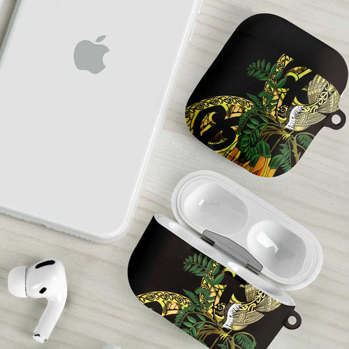 Yellow New Zealand Kowhai And Piwakawaka AirPods Case Maori Ngaru Paua Shell - Aussie Hoodie
