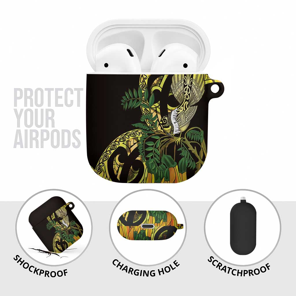 Yellow New Zealand Kowhai And Piwakawaka AirPods Case Maori Ngaru Paua Shell - Aussie Hoodie