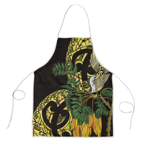Yellow New Zealand Kowhai And Piwakawaka Apron Maori Ngaru Paua Shell - Aussie Hoodie