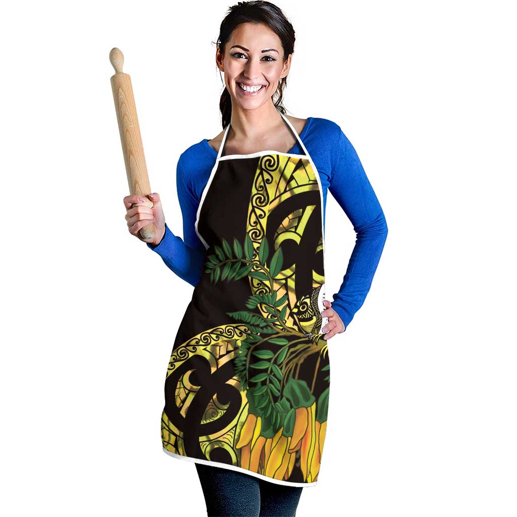 Yellow New Zealand Kowhai And Piwakawaka Apron Maori Ngaru Paua Shell - Aussie Hoodie
