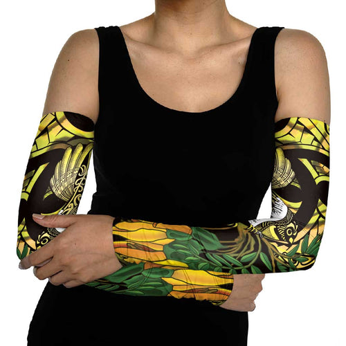 Yellow New Zealand Kowhai And Piwakawaka Arm Sleeves Maori Ngaru Paua Shell - Aussie Hoodie
