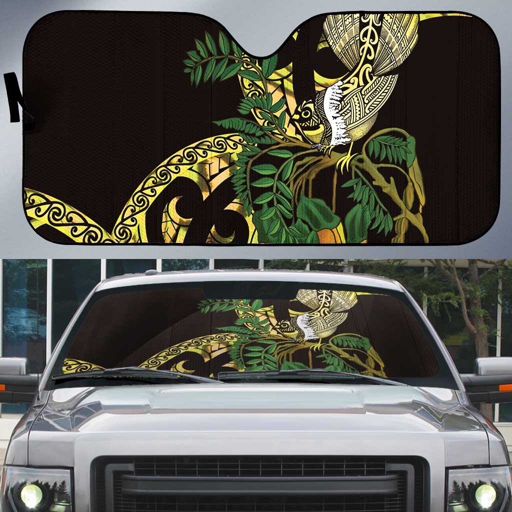 Yellow New Zealand Kowhai And Piwakawaka Auto Sun Shade Maori Ngaru Paua Shell - Aussie Hoodie