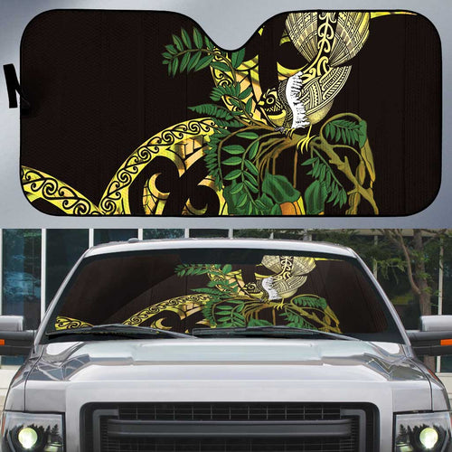 Yellow New Zealand Kowhai And Piwakawaka Auto Sun Shade Maori Ngaru Paua Shell - Aussie Hoodie