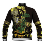 Yellow New Zealand Kowhai And Piwakawaka Baseball Jacket Maori Ngaru Paua Shell