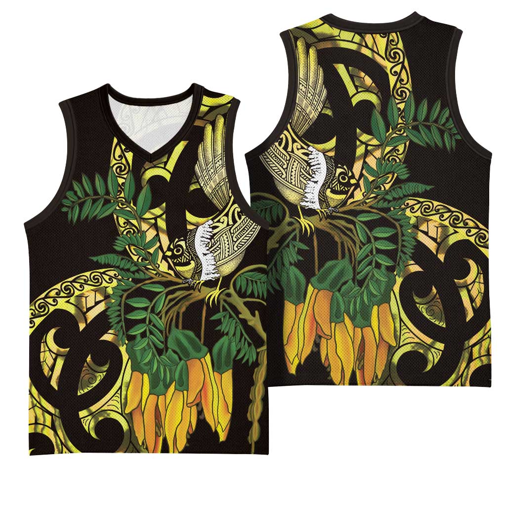 Yellow New Zealand Kowhai And Piwakawaka Basketball Jersey Maori Ngaru Paua Shell - Aussie Hoodie