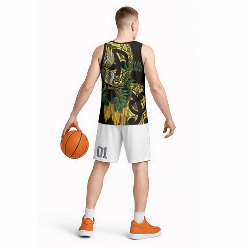 Yellow New Zealand Kowhai And Piwakawaka Basketball Jersey Maori Ngaru Paua Shell - Aussie Hoodie