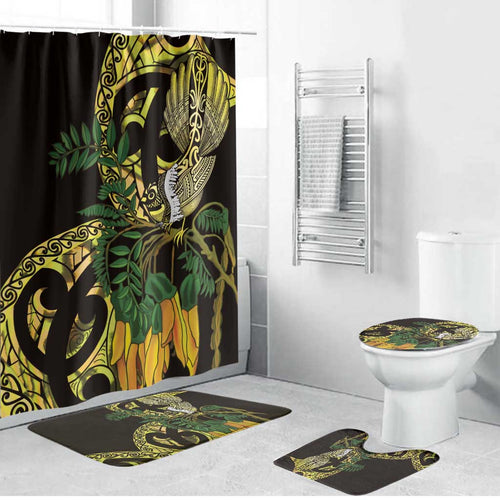 Yellow New Zealand Kowhai And Piwakawaka Bathroom Set Maori Ngaru Paua Shell - Aussie Hoodie