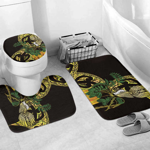 Yellow New Zealand Kowhai And Piwakawaka Bathroom Set Maori Ngaru Paua Shell - Aussie Hoodie