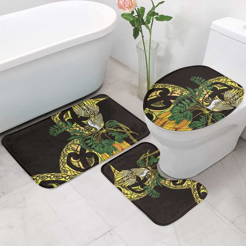 Yellow New Zealand Kowhai And Piwakawaka Bathroom Set Maori Ngaru Paua Shell - Aussie Hoodie
