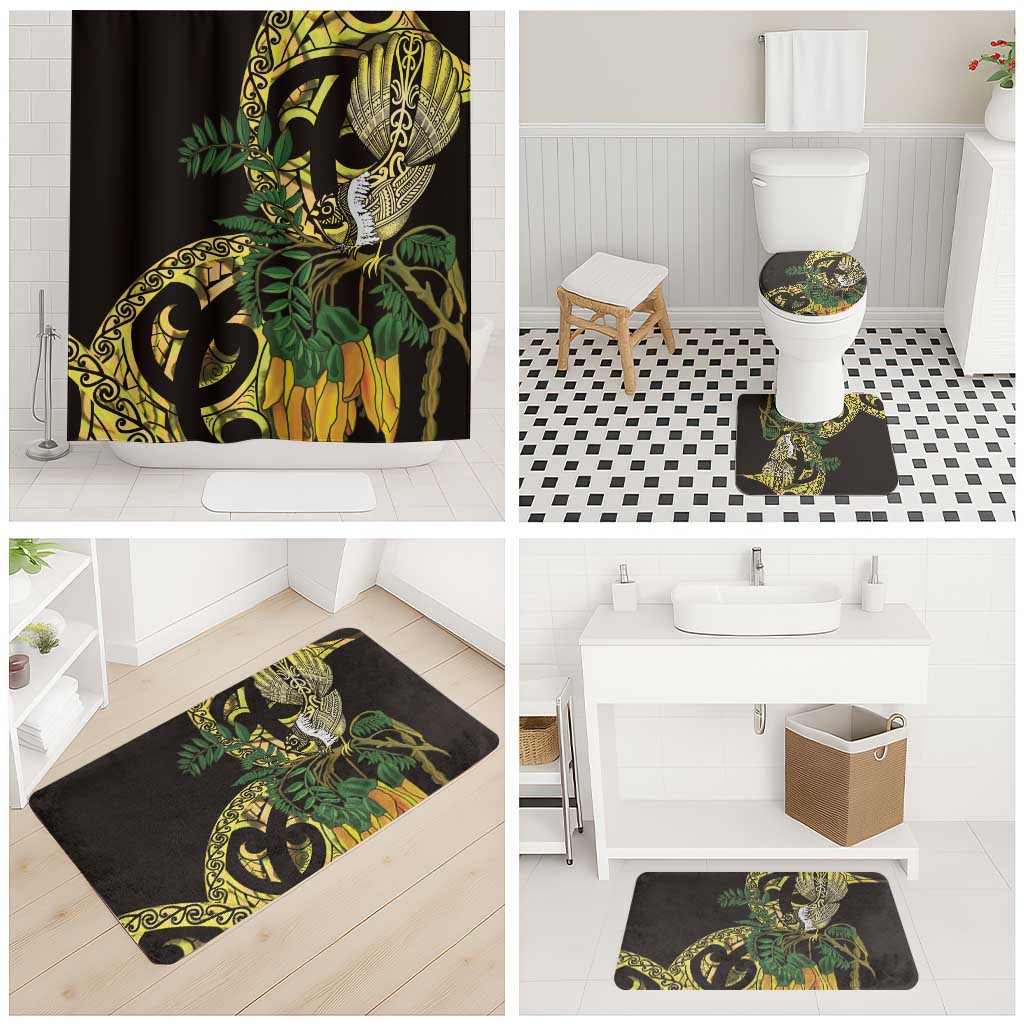 Yellow New Zealand Kowhai And Piwakawaka Bathroom Set Maori Ngaru Paua Shell - Aussie Hoodie