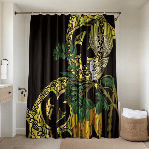 Yellow New Zealand Kowhai And Piwakawaka Bathroom Set Maori Ngaru Paua Shell - Aussie Hoodie