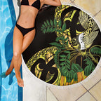 Yellow New Zealand Kowhai And Piwakawaka Beach Blanket Maori Ngaru Paua Shell