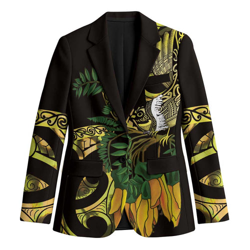 Yellow New Zealand Kowhai And Piwakawaka Blazer Maori Ngaru Paua Shell - Aussie Hoodie