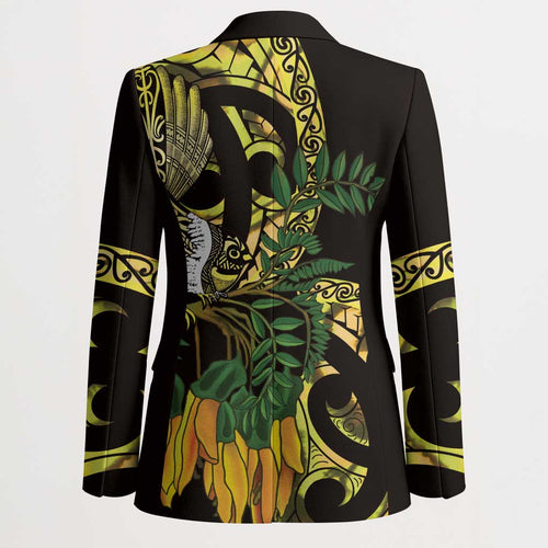 Yellow New Zealand Kowhai And Piwakawaka Blazer Maori Ngaru Paua Shell - Aussie Hoodie