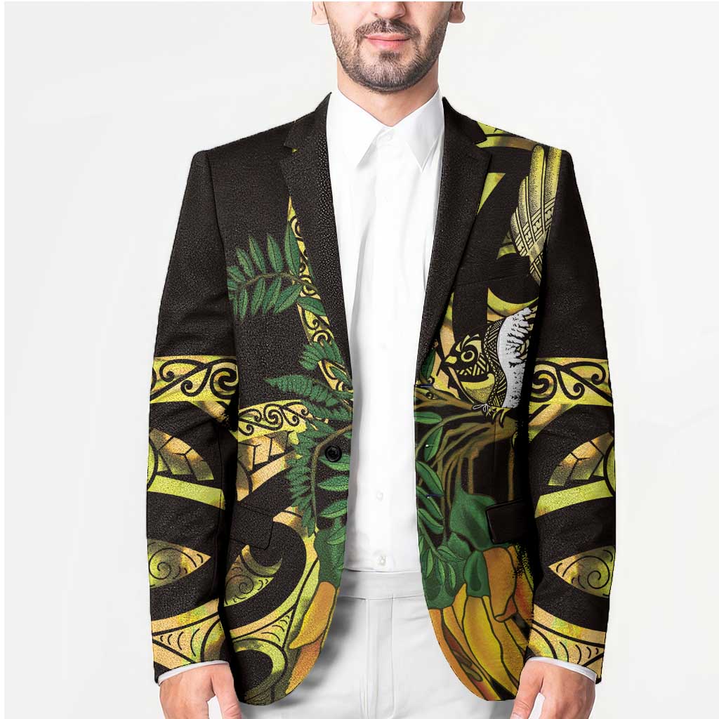 Yellow New Zealand Kowhai And Piwakawaka Blazer Maori Ngaru Paua Shell - Aussie Hoodie