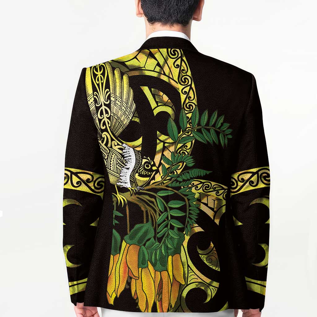 Yellow New Zealand Kowhai And Piwakawaka Blazer Maori Ngaru Paua Shell - Aussie Hoodie