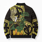 Yellow New Zealand Kowhai And Piwakawaka Bomber Puffer Jacket Maori Ngaru Paua Shell - Aussie Hoodie