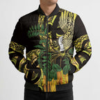 Yellow New Zealand Kowhai And Piwakawaka Bomber Puffer Jacket Maori Ngaru Paua Shell - Aussie Hoodie
