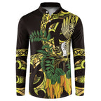 Yellow New Zealand Kowhai And Piwakawaka Button Sweatshirt Maori Ngaru Paua Shell