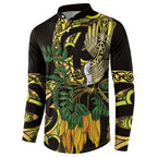 Yellow New Zealand Kowhai And Piwakawaka Button Sweatshirt Maori Ngaru Paua Shell