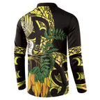 Yellow New Zealand Kowhai And Piwakawaka Button Sweatshirt Maori Ngaru Paua Shell