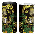 Yellow New Zealand Kowhai And Piwakawaka 4 in 1 Can Cooler Tumbler Maori Ngaru Paua Shell