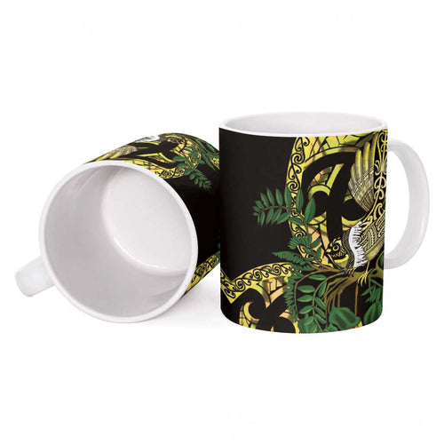 Yellow New Zealand Kowhai And Piwakawaka Ceramic Mug Maori Ngaru Paua Shell - Aussie Hoodie