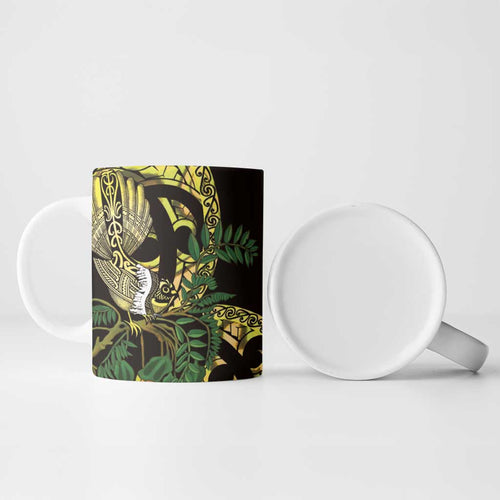 Yellow New Zealand Kowhai And Piwakawaka Ceramic Mug Maori Ngaru Paua Shell - Aussie Hoodie