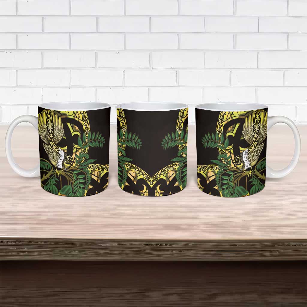 Yellow New Zealand Kowhai And Piwakawaka Ceramic Mug Maori Ngaru Paua Shell - Aussie Hoodie