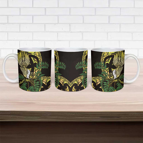 Yellow New Zealand Kowhai And Piwakawaka Ceramic Mug Maori Ngaru Paua Shell - Aussie Hoodie