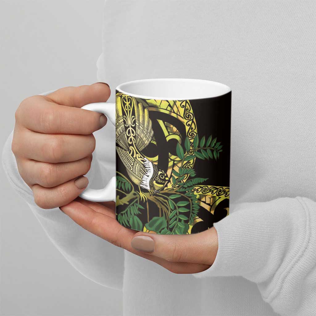 Yellow New Zealand Kowhai And Piwakawaka Ceramic Mug Maori Ngaru Paua Shell - Aussie Hoodie