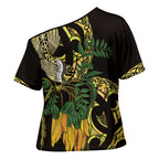 Yellow New Zealand Kowhai And Piwakawaka Cross Shoulder Shirt Maori Ngaru Paua Shell - Aussie Hoodie