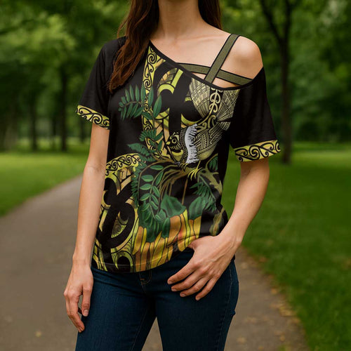 Yellow New Zealand Kowhai And Piwakawaka Cross Shoulder Shirt Maori Ngaru Paua Shell - Aussie Hoodie