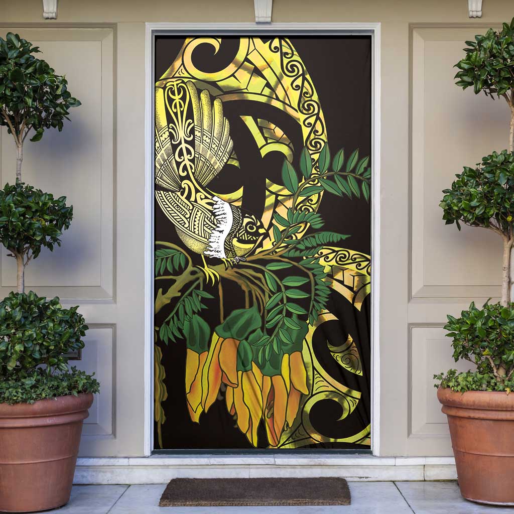 Yellow New Zealand Kowhai And Piwakawaka Door Cover Maori Ngaru Paua Shell - Aussie Hoodie