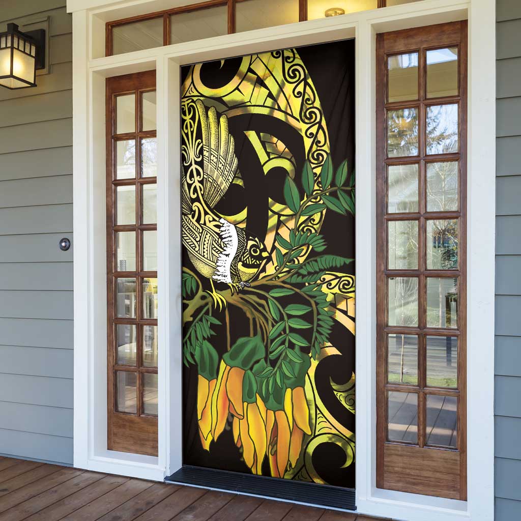 Yellow New Zealand Kowhai And Piwakawaka Door Cover Maori Ngaru Paua Shell - Aussie Hoodie