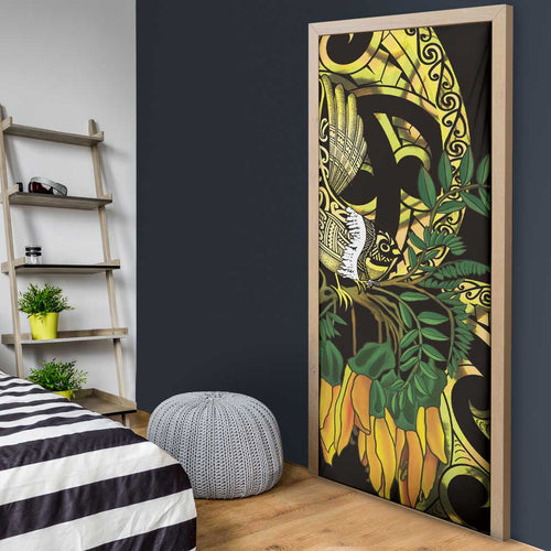 Yellow New Zealand Kowhai And Piwakawaka Door Cover Maori Ngaru Paua Shell - Aussie Hoodie