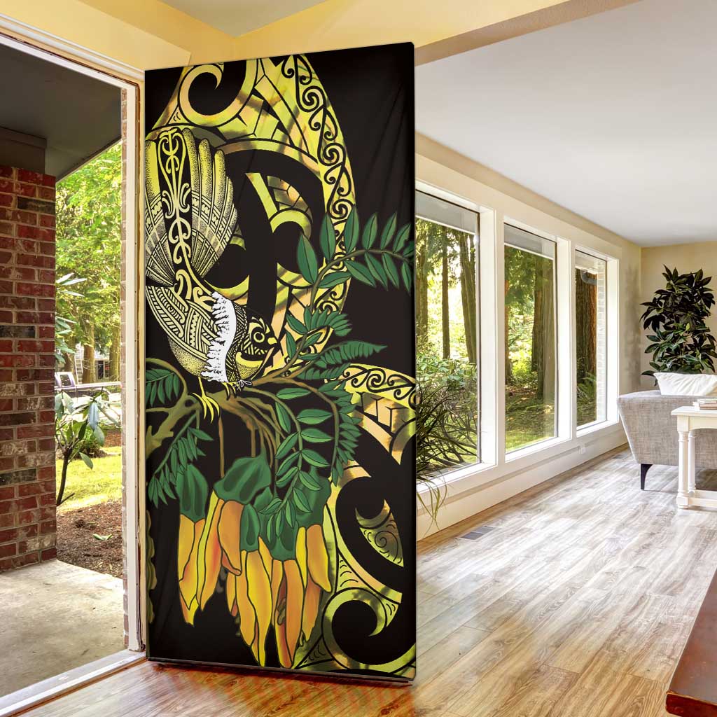 Yellow New Zealand Kowhai And Piwakawaka Door Cover Maori Ngaru Paua Shell - Aussie Hoodie