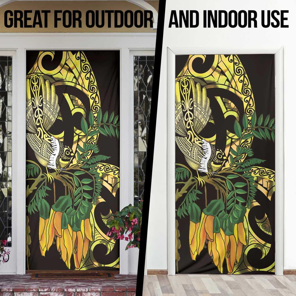 Yellow New Zealand Kowhai And Piwakawaka Door Cover Maori Ngaru Paua Shell - Aussie Hoodie
