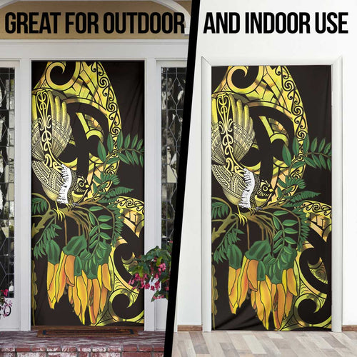 Yellow New Zealand Kowhai And Piwakawaka Door Cover Maori Ngaru Paua Shell - Aussie Hoodie