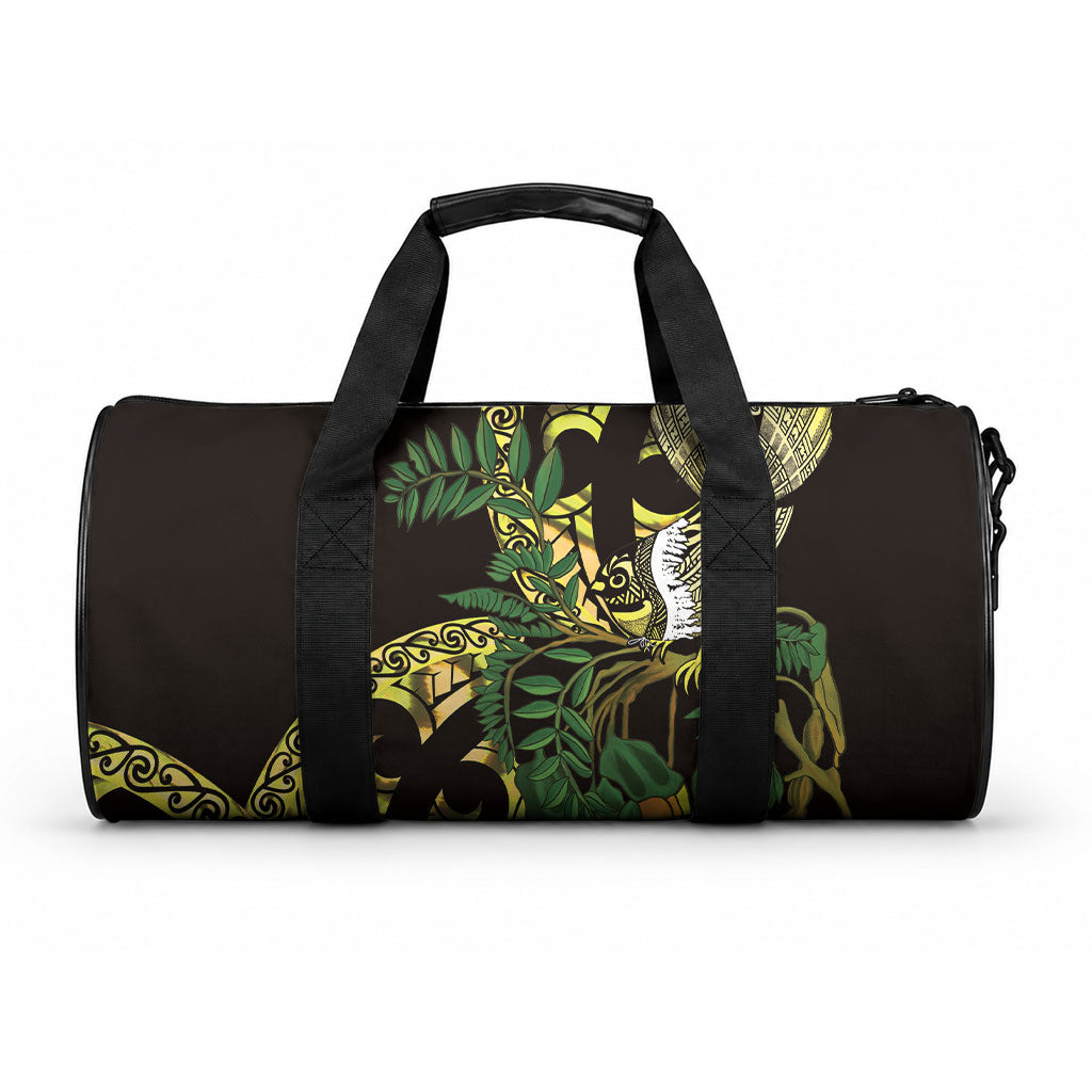 Yellow New Zealand Kowhai And Piwakawaka Duffle Bag Maori Ngaru Paua Shell