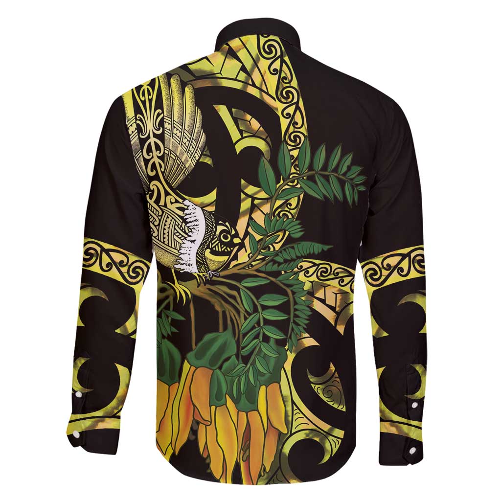 Yellow New Zealand Kowhai And Piwakawaka Family Matching Off Shoulder Maxi Dress and Hawaiian Shirt Maori Ngaru Paua Shell